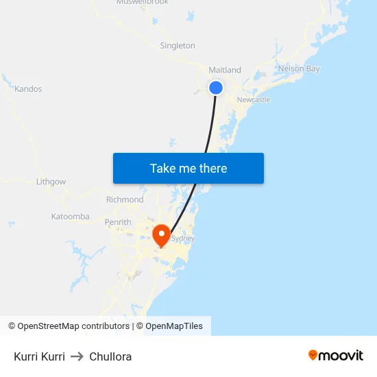 Kurri Kurri to Chullora map