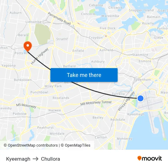 Kyeemagh to Chullora map