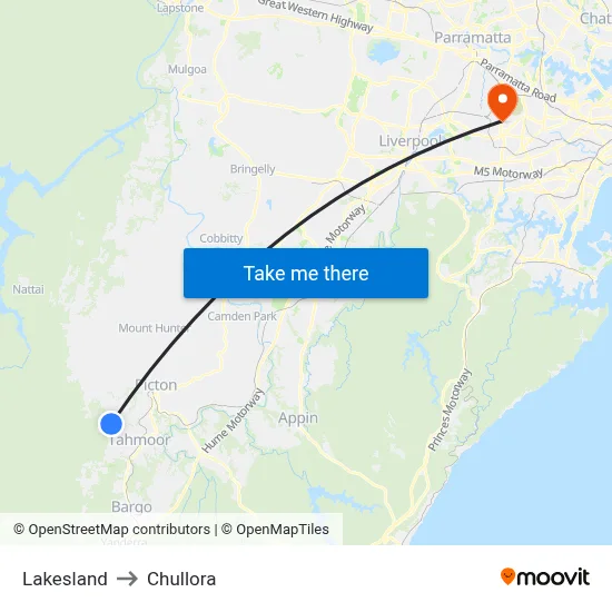Lakesland to Chullora map