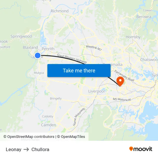 Leonay to Chullora map