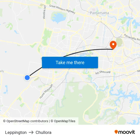 Leppington to Chullora map