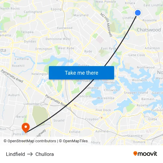 Lindfield to Chullora map