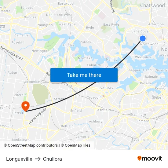 Longueville to Chullora map