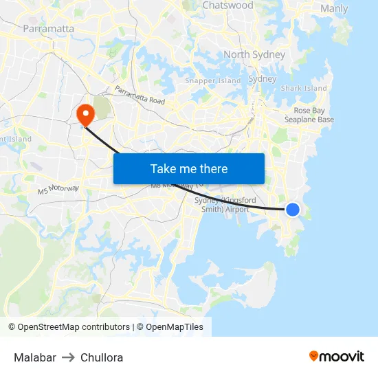 Malabar to Chullora map