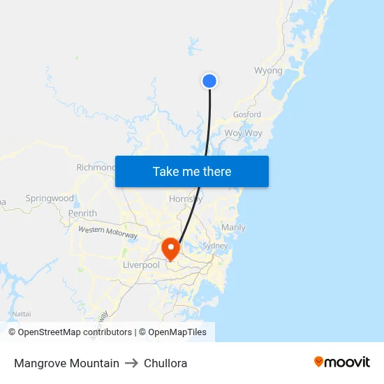 Mangrove Mountain to Chullora map