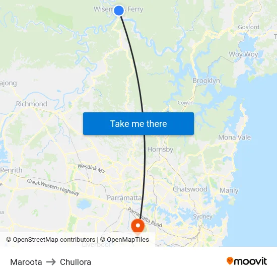 Maroota to Chullora map