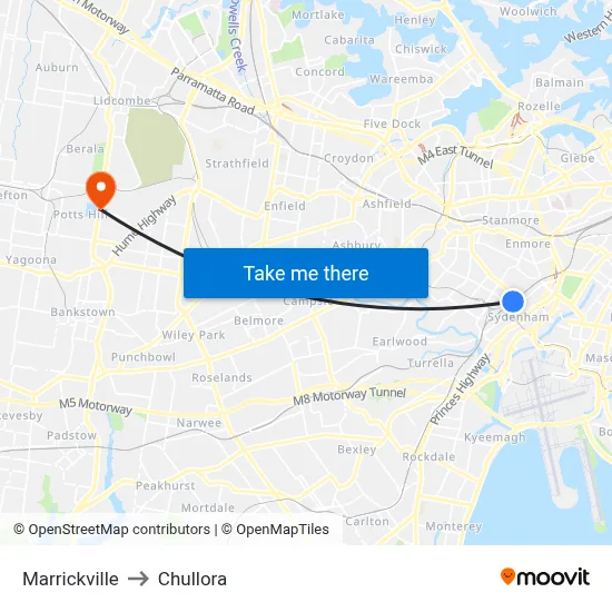 Marrickville to Chullora map