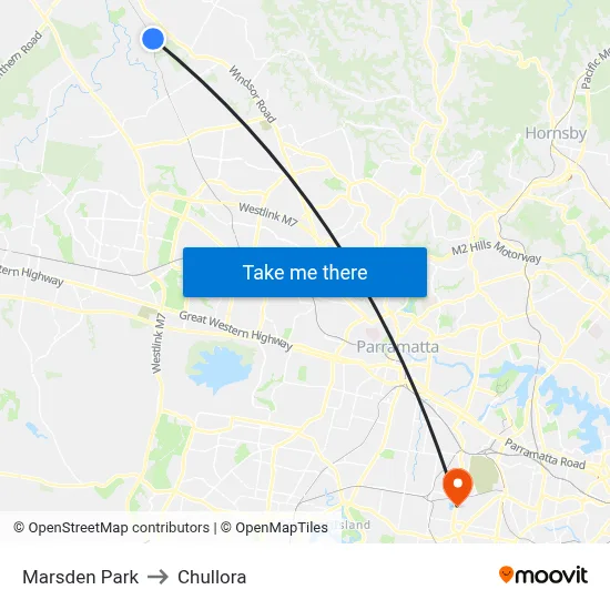 Marsden Park to Chullora map