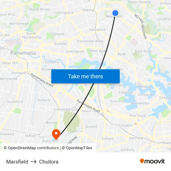 Marsfield to Chullora map