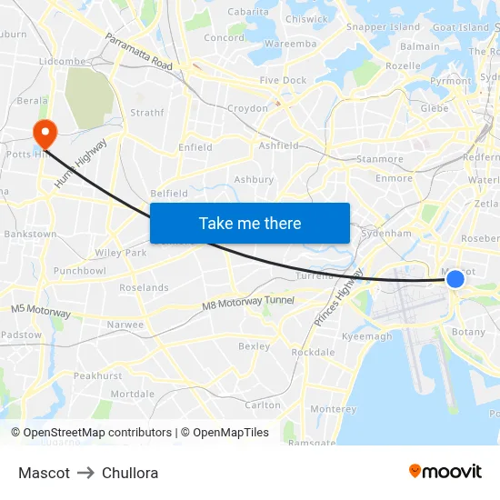Mascot to Chullora map