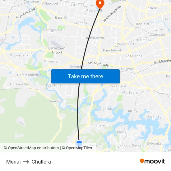 Menai to Chullora map