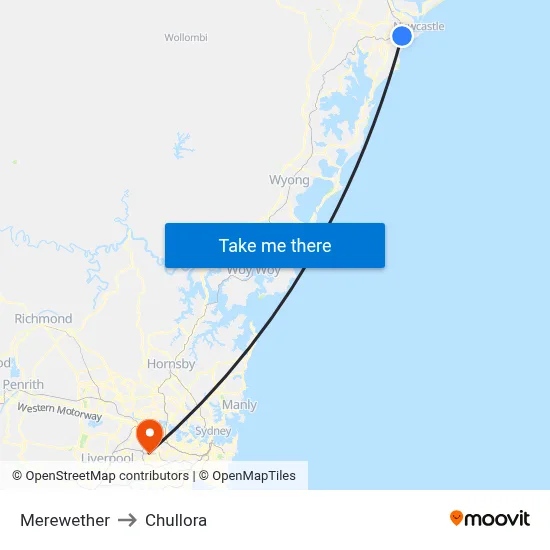 Merewether to Chullora map