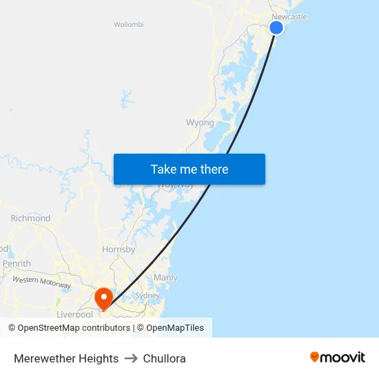 Merewether Heights to Chullora map