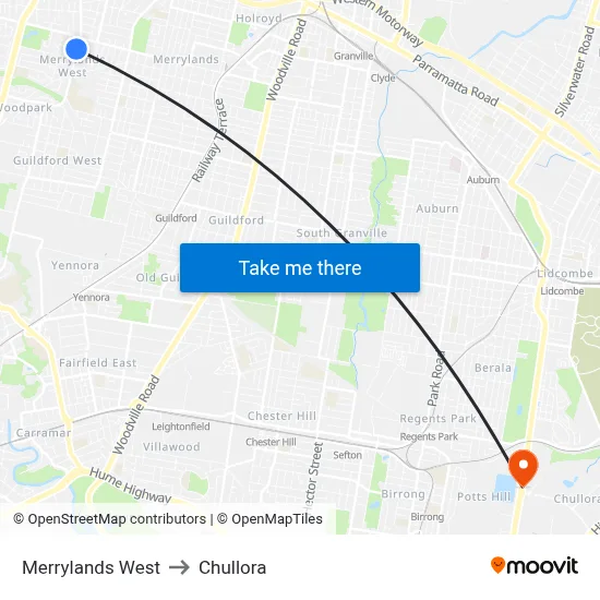 Merrylands West to Chullora map
