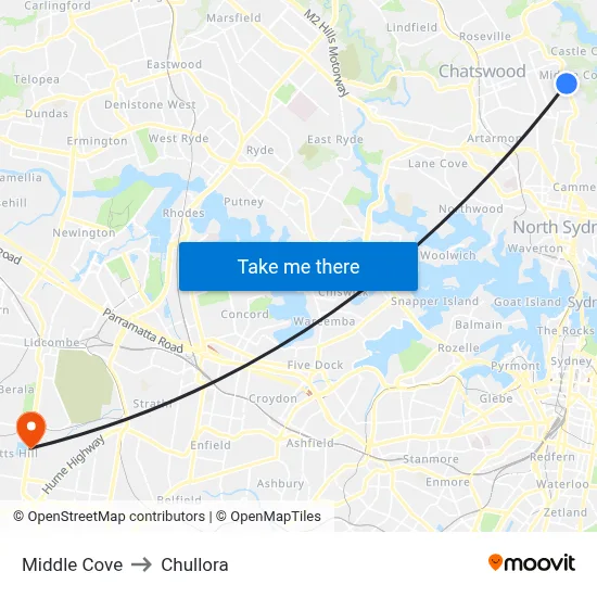 Middle Cove to Chullora map