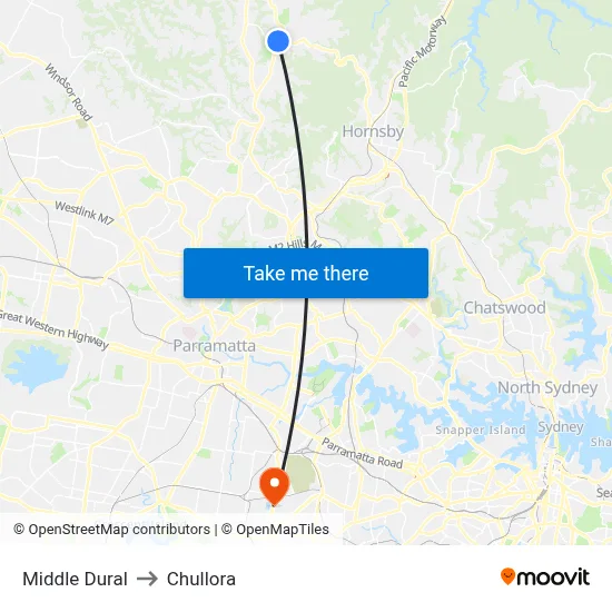 Middle Dural to Chullora map