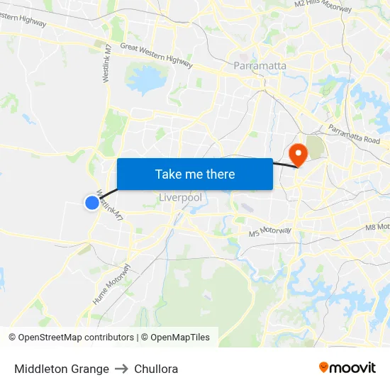 Middleton Grange to Chullora map