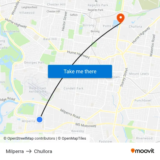 Milperra to Chullora map