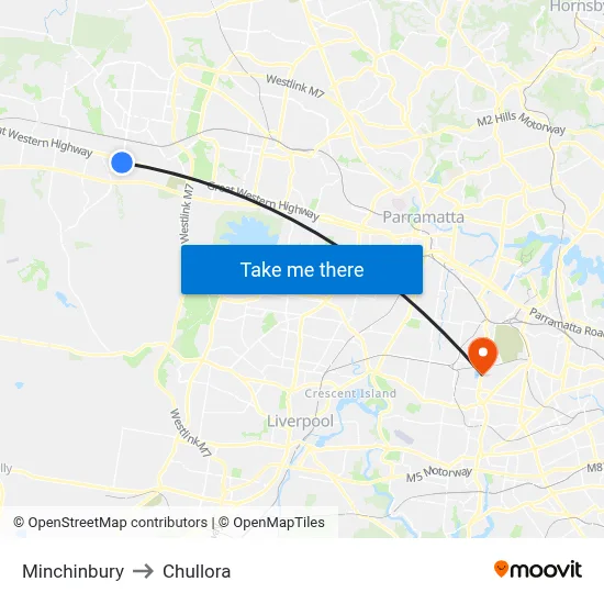 Minchinbury to Chullora map