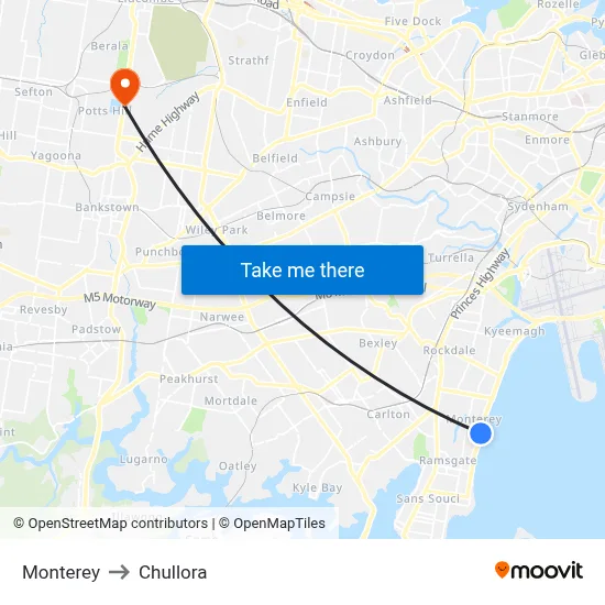 Monterey to Chullora map