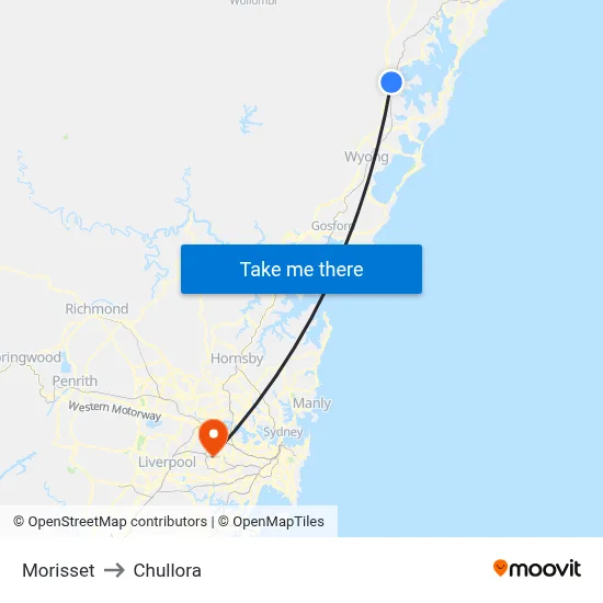 Morisset to Chullora map