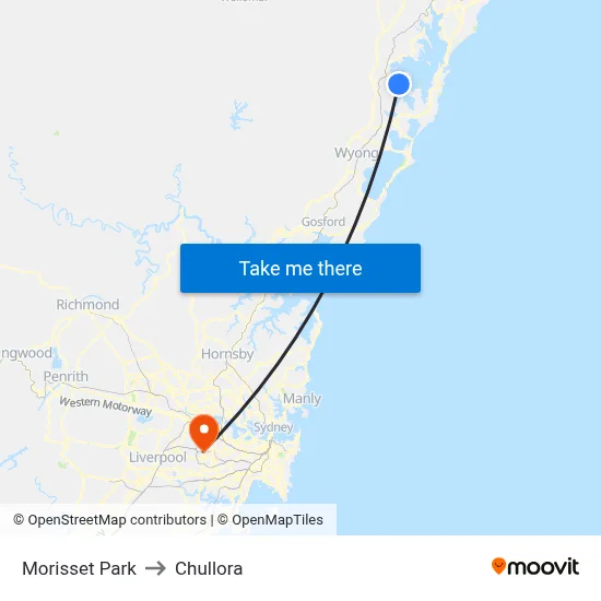 Morisset Park to Chullora map