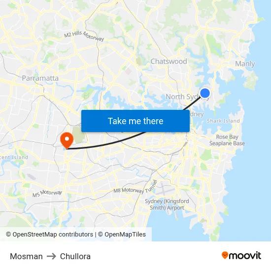 Mosman to Chullora map