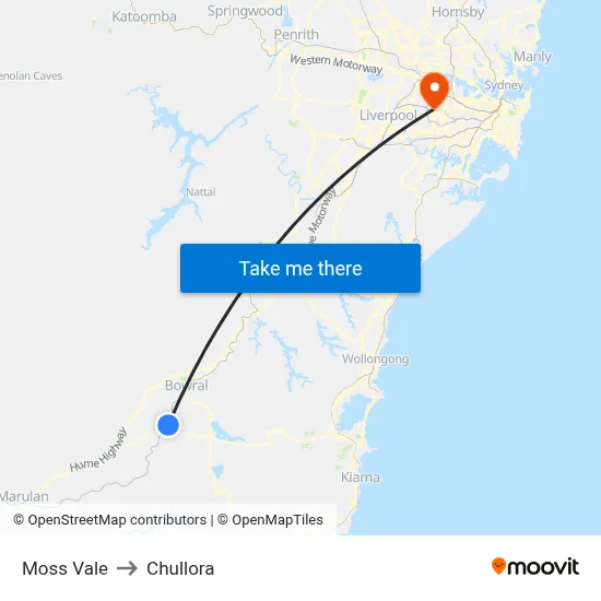 Moss Vale to Chullora map