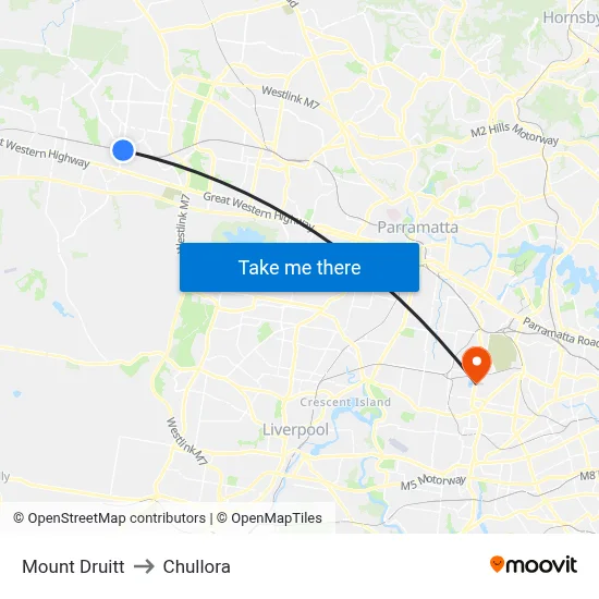 Mount Druitt to Chullora map