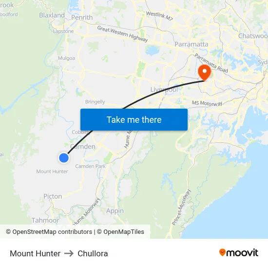 Mount Hunter to Chullora map