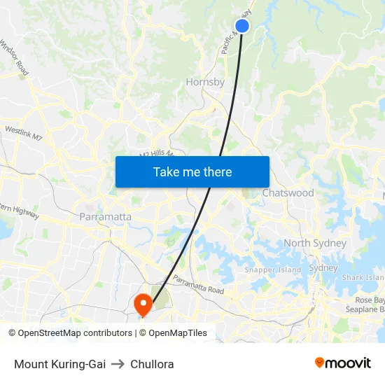 Mount Kuring-Gai to Chullora map