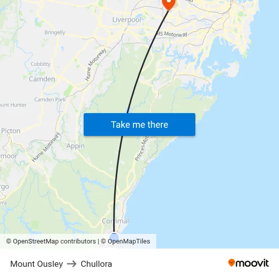 Mount Ousley to Chullora map