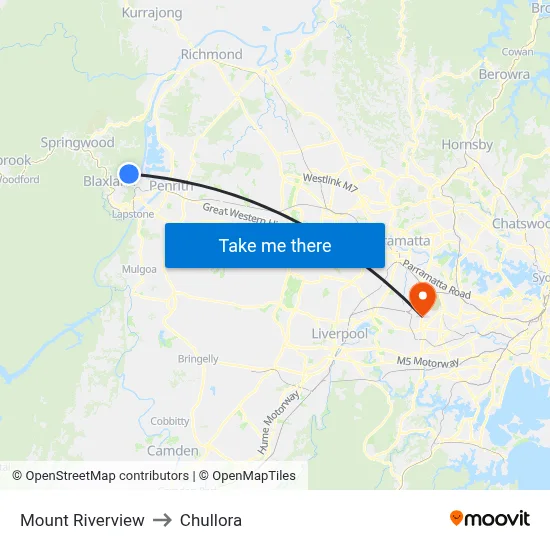 Mount Riverview to Chullora map