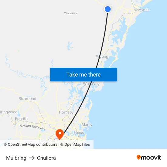 Mulbring to Chullora map