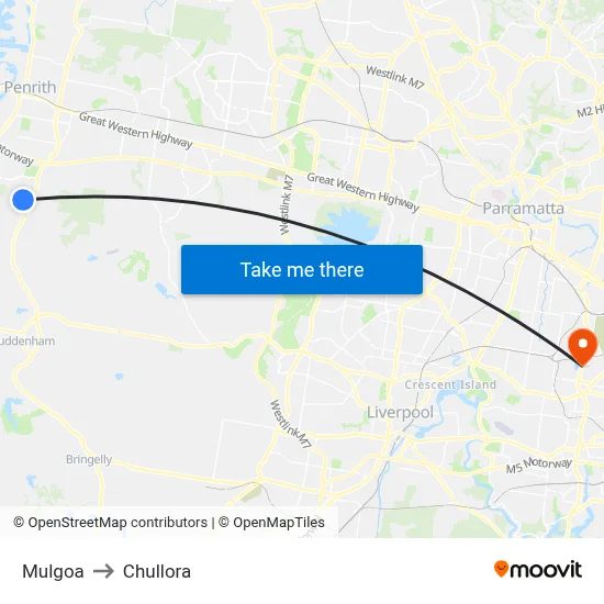 Mulgoa to Chullora map
