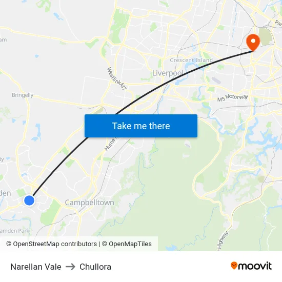 Narellan Vale to Chullora map
