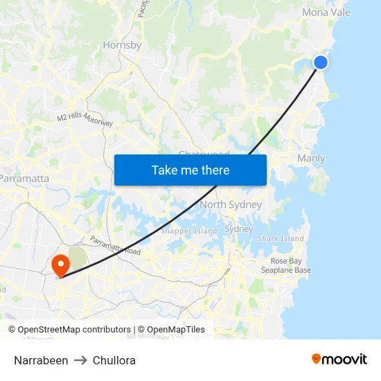 Narrabeen to Chullora map