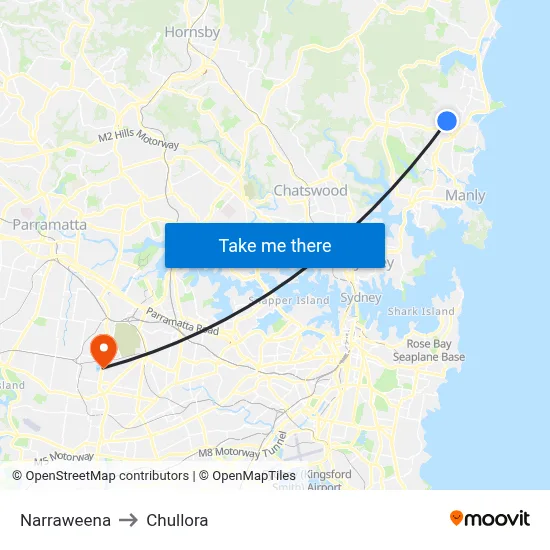 Narraweena to Chullora map