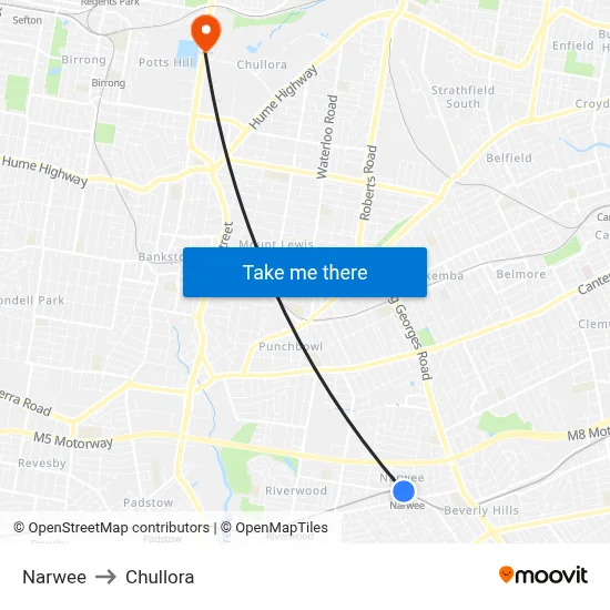 Narwee to Chullora map