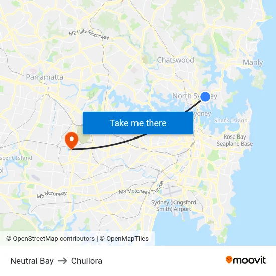 Neutral Bay to Chullora map