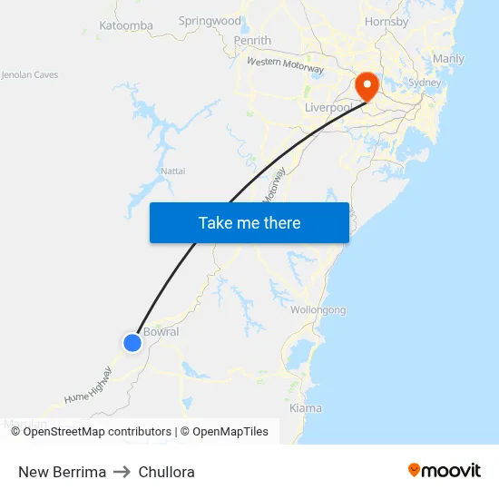 New Berrima to Chullora map