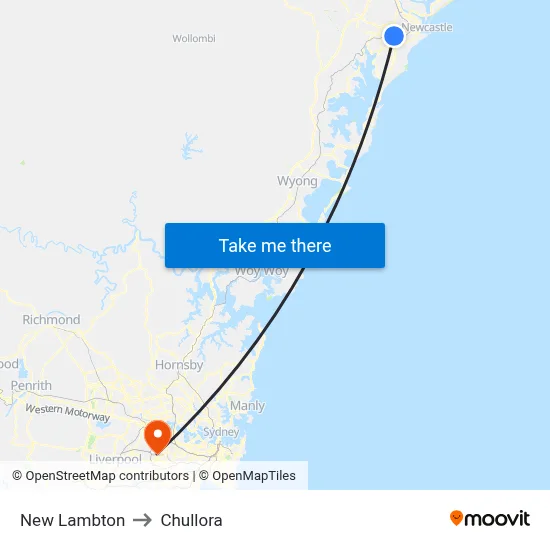 New Lambton to Chullora map