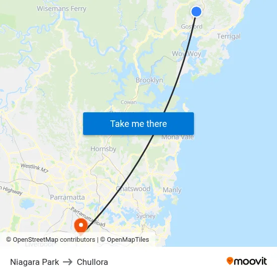 Niagara Park to Chullora map