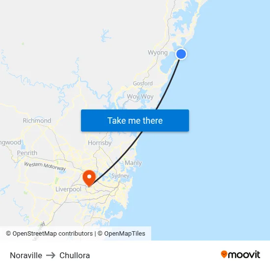 Noraville to Chullora map