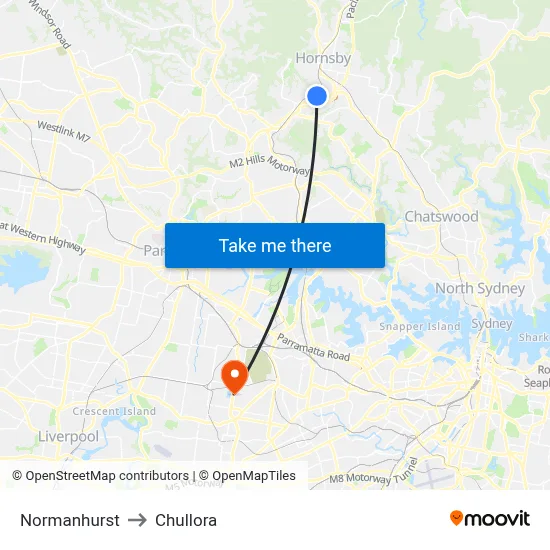 Normanhurst to Chullora map