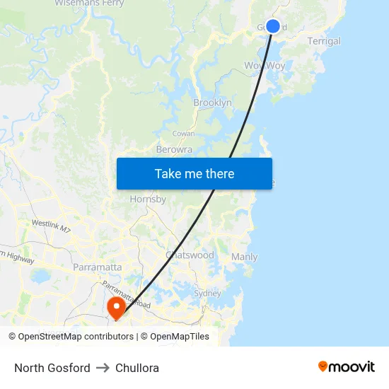 North Gosford to Chullora map