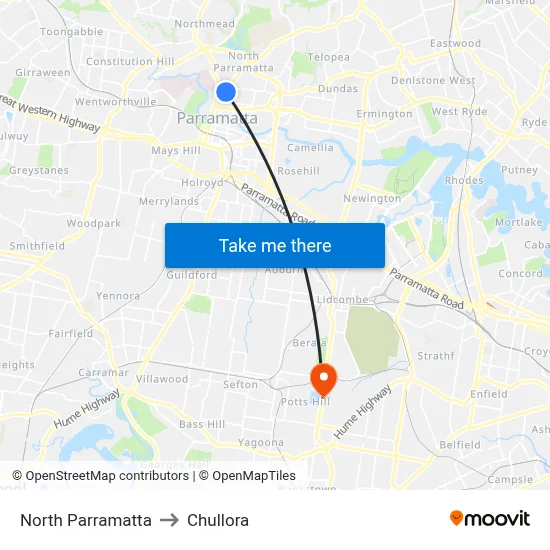 North Parramatta to Chullora map
