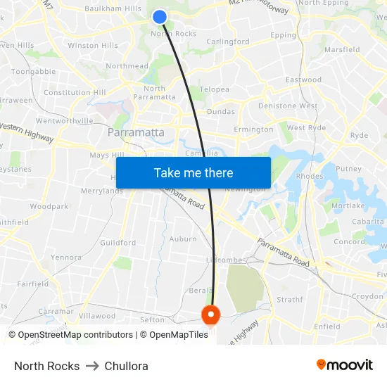 North Rocks to Chullora map