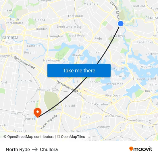 North Ryde to Chullora map