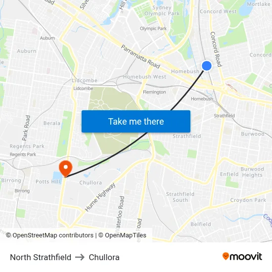 North Strathfield to Chullora map
